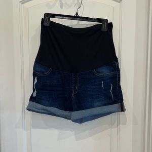 Maternity dark denim shorts